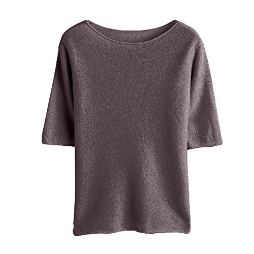 FrüHherbst Loser Pullover Rundhals Pullover Halbarm Strick T-Shirt Casual Top Line Shirt DüNne Kurze äRmel von KeYIlowys