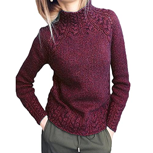 KeYIlowys Damen Pullover Reine Farbe Leinen Muster Pullover Strickpullover Damen von KeYIlowys