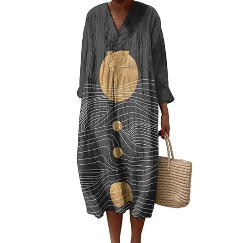 KeephenEU Damen Casual Herbst Bohemian Maxi Kleid V-Ausschnitt Vintage Kunst Blumen 3D Druck Mode Streifen Langes Strandkleid KeephenEU Damen Casual Herbst Bohemian Maxi Kleid V-Ausschnitt Vintage Kunst Blumen 3D Druck Mode Streifen Langes Strandkleid von KeephenEU