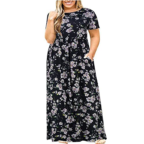 Keepink Kleider in Übergröße für Damen, Größe 48-56, florales Kurzarm-Sommerkleid, Rundhalsausschnitt, Empire-Taille, Swing-Kleid, fließendes Boho-Maxikleid, Hochzeitsgästekleid, Party-Abendkleider, 1 Keepink Kleider in Übergröße für Damen, Größe 48-56, florales Kurzarm-Sommerkleid, Rundhalsausschnitt, Empire-Taille, Swing-Kleid, fließendes Boho-Maxikleid, Hochzeitsgästekleid, Party-Abendkleider, 1 von Keepink