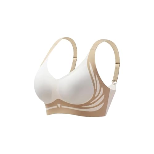 Lifting-BH ohne Bügel, Anti-Sagging-Effekt,Damen Nahtlos Spitzen BH ohne Bügel Weicher Damen BH, Damen Ohne Bügel V-Ausschnitt Bralette Damen BHS Atmungsaktiver, Klassische Bustier BH (Beige, 2XL) von Keeplus