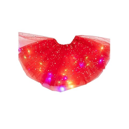 Magischer leuchtender LED Ballettrock, Mädchen Tutu Rock LED, Tüllrock Kinder Ballettrock Pailletten Led Lichter Kleid Tutu, Prinzessin Tanzrock tanzkleid Mit LED für Party (Polyester, Rot) von Keeplus