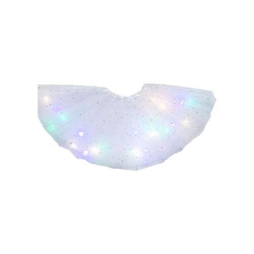 Magischer leuchtender LED Ballettrock, Mädchen Tutu Rock LED, Tüllrock Kinder Ballettrock Pailletten Led Lichter Kleid Tutu, Prinzessin Tanzrock tanzkleid Mit LED für Party (Polyester, Weiß) von Keeplus