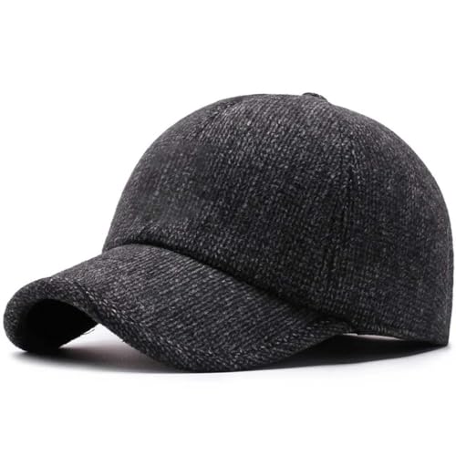 Winter-Baseballmütze mit Ohrenschützern, Winter Baseball Cap mit Ohrenklappen, Unisex Warme Wolle Kappe Full Cap Ohrenschutz Wollcap Outdoor Visor Sport Mütze Ski Baseballkappe (Cotton, Schwarz) von Keeplus