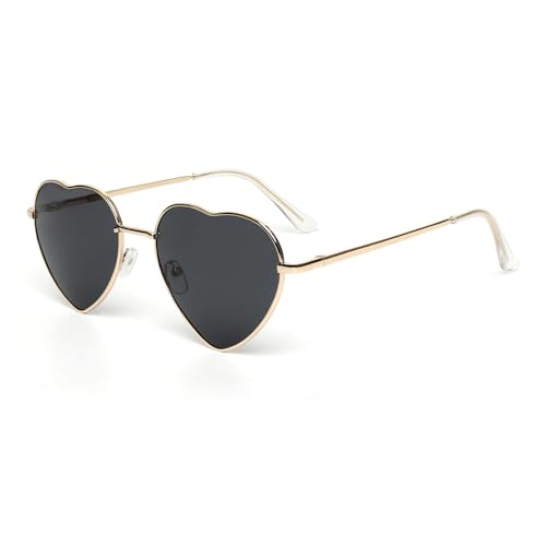 Kelens Herzbrille Metallrahmen, Damen Retro Herz Sonnenbrille UV-Schutz, Festival, Party Brille (Schwarz Lens) von Kelens