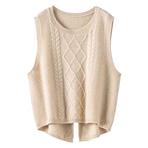 100% Merinowolle Weste Damen Rundhals Weste Herbst Winter Strickmanschette Einschulter Mode Warm Pullover, beige, M 100% Merinowolle Weste Damen Rundhals Weste Herbst Winter Strickmanschette Einschulter Mode Warm Pullover, beige, M von Kelsiop