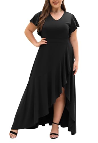 Keluummi Plus Size Frauen 2023 Formale V-Ausschnitt Elegante Meerjungfrau Split Kleid und Abendkleid Hochzeit Gast Lange Kleid, Schwarz, 46 Mehr von Keluummi