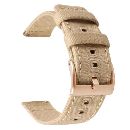 KemEng 18-22mm Canvas Watch-Gurt Schnellfreisetzung Armband, Khaki Roségold, 20mm von KemEng