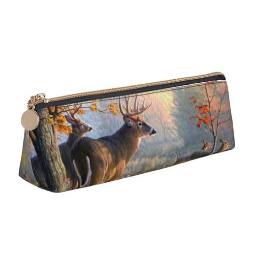 KemEng Hirsch Kunstdruck, Bleistifttasche, dreieckiges Stiftetui, tragbare Bleistifttasche aus Leder mit Reißverschluss, Kosmetiktasche KemEng Hirsch Kunstdruck, Bleistifttasche, dreieckiges Stiftetui, tragbare Bleistifttasche aus Leder mit Reißverschluss, Kosmetiktasche von KemEng