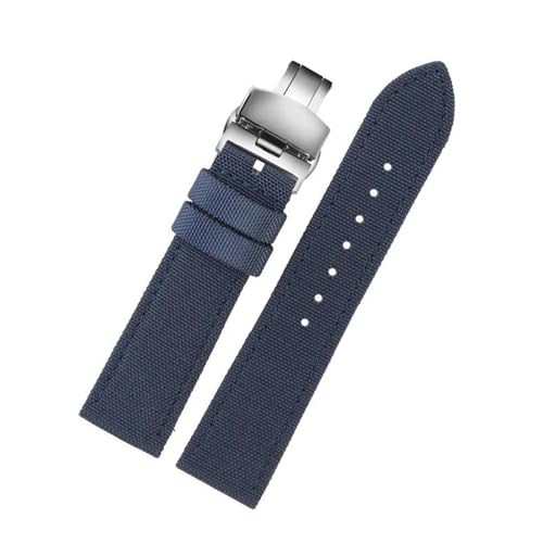 KemEng Nylon Canvas Uhrengurt 18-24mm NATO Uhr Band für Männer und Frauen, Blaue Silberklappschnalle, 19mm von KemEng