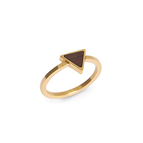 Kerbholz Holzschmuck – Geometrics Collection Triangle Ring, Damen Schmuck Ring, filigraner Ring mit dreieckigen Element aus Naturholz (Gold, M) von Kerbholz