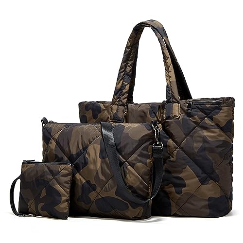 Kexpery 3-teilige Umhängetasche, großes Fassungsvermögen, Diamantgitter-Tasche, Oxford-Stoff, multifunktional, Unisex, gesteppt, einfache Tasche mit passendem Clutch-Set (Camouflage) von Kexpery