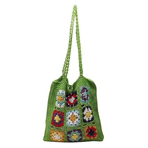 Kexpery Bohemian Knit Spliced ​​Flower Bag Damen Strick-Shopper-Tasche, weich, ausgehöhlt, bunt, gewebte Tasche for weibliche Mädchen (grün) von Kexpery