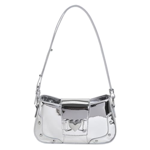 Kexpery Coole Umhängetasche für Damen, Y2K, klein, verspiegelt, Metallic-Farbe, vielseitige Umhängetasche, PU-Leder, Gewürztasche für Mädchen, silber, 250.00x140.00x60.00mm/9.84x5.51x2.36inch von Kexpery