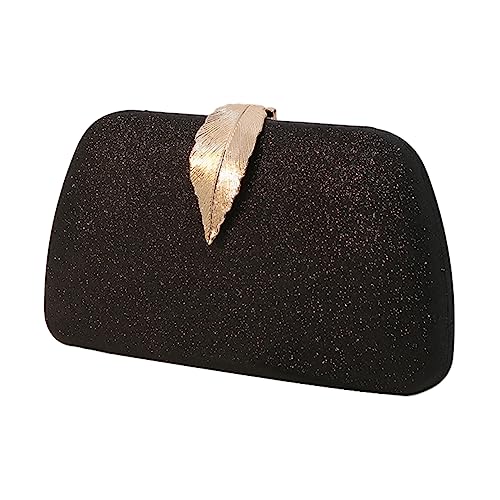 Kexpery Damen Abendtasche mit Blatt-Motiv, elegante Geldbörse, Geldbörse, Pailletten-Clutch, glitzernde Kette, Party-Bankett-Tasche for Damen (schwarz) von Kexpery