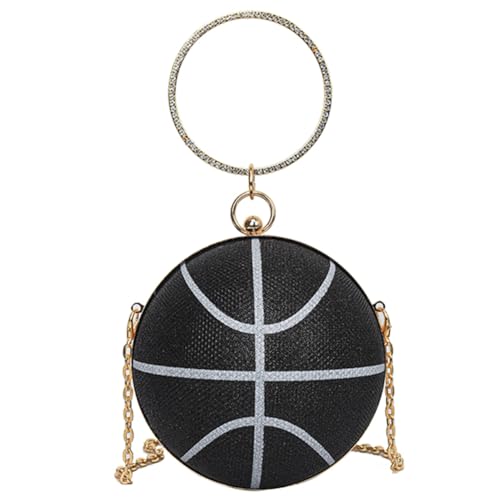 Kexpery Damen-Clutch, Strass, Basketball, Abendtasche, stilvolle Umhängetasche, großes Fassungsvermögen, Kettenriemen, kreative Schultertasche, Schwarz , 140.00x140.00x140.00mm/5.51x5.51x5.51inch von Kexpery