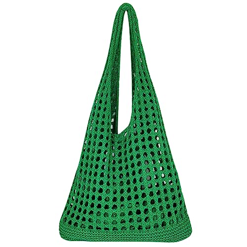 Kexpery Damen-Fischernetz-Handtasche, ausgehöhlte Strick-Umhängetasche, einfarbig, große Kapazität, gewebte Tasche for weibliche Mädchen (grün) von Kexpery