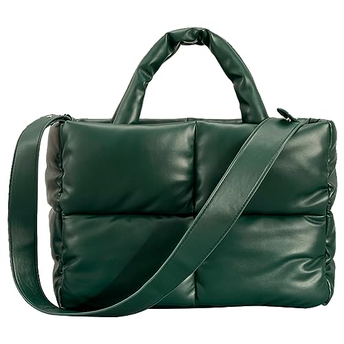 Kexpery Damen-Handtasche, gesteppt, großes Fassungsvermögen, Tasche mit Tragegriff oben, einfarbig, PU-Leder, leicht, Damentasche for den täglichen Pendelverkehr (Olivgrün) von Kexpery
