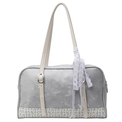 Kexpery Damen-Handtasche mit Blumenmuster, Patchwork-Tasche, PU-Leder, niedliche Unterarmtasche, große Kapazität, Freizeit, Achseltasche, Mädchen, Outdoor, Alltag, silber, 11.42*6.69*3.15inch von Kexpery