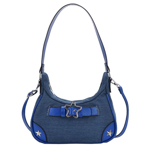 Kexpery Damen-Handtasche mit Vintage-Stern, Y2K-Jeans, modische Tragetasche, verstellbarer Riemen, vielseitige Achseltasche, Mädchen-Outdoor-Tagestasche (Dunkelblau) von Kexpery