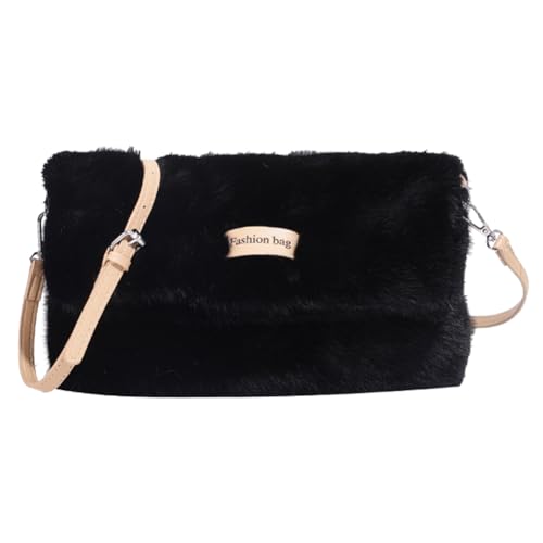 Kexpery Damen-Plüsch-Umhängetasche, lässig, flauschig, Tragetasche, verstellbarer Riemen, pelzige Umhängetasche, Kunstfell-Handtasche, Satchel, stilvolle Geldbörse (schwarz) von Kexpery