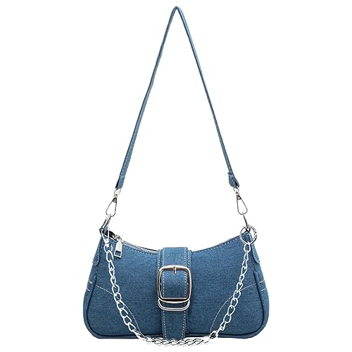 Kexpery Damen Retro-Tragetasche, Schnalle, Dekoration, Reißverschluss, modische Kette, Geldbörse, lässig, Abendtasche, blau, 250.00x130.00x70.00mm/9.84x5.12x2.76inch von Kexpery