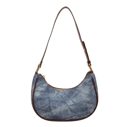 Kexpery Damen Retro Unterarmtasche PU Leder Achsel Tote Bag All Match Vintage Umhängetasche Halbmond Tasche Herbst Shopper Geldbörse, blau, 250.00x170.00x80.00mm/9.84x6.69x3.15inch von Kexpery