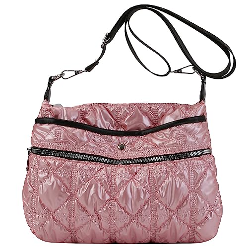 Kexpery Damen-Schultertasche, großes Fassungsvermögen, gesteppt, einfarbig, Nylon, verstellbarer Riemen, leicht, für den täglichen Gebrauch, rose, 280*90*220mm/10.92*3.51*8.58in von Kexpery