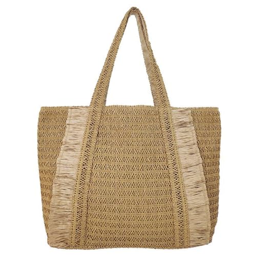 Kexpery Damen-Schultertasche aus Stroh, gewebt, für Sommer, Strand, große Kapazität, handgewebt, Schultertasche für Reisen, Urlaub, khaki, 500.00x320.00x120.00mm/19.69x12.6x4.72inch von Kexpery