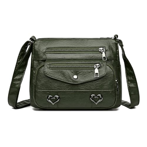 Kexpery Damen-Schultertasche mit Herz-Dekor, einfarbig, großes Fassungsvermögen, verstellbare Schultergurte, mehrere Taschen, für Damen und Mädchen, grün, 260.00x100.00x70.00mm/10.24x3.94x7.87inch von Kexpery