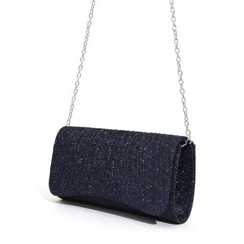 Kexpery Damen-Umhängetasche, glänzend, elegant, glitzernd, Umhängetasche, modische Kette, Tragetasche, schicke Cocktail-Hochzeits-Clutch (Dunkelblau) von Kexpery