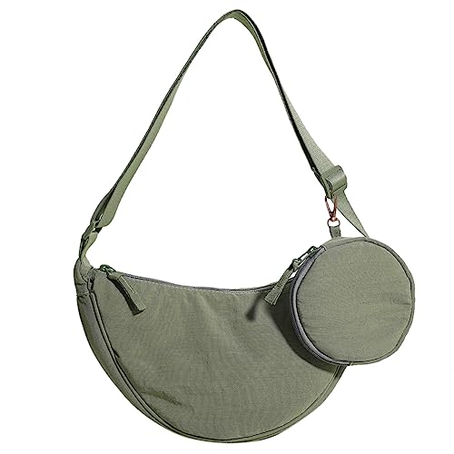 Kexpery Damen-Umhängetasche mit Münzfach, verstellbarer Riemen, einfarbige Achsel-Geldbörse, weiches Nylon, lässige Tasche für weibliche Mädchen, grün, 350*95*160mm/13.65*3.71*6.24in von Kexpery