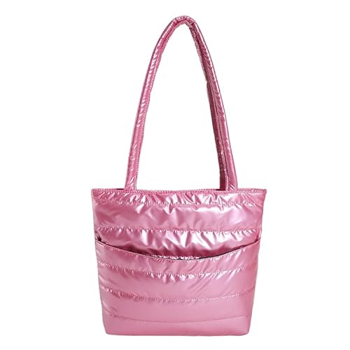 Kexpery Damen Winter Puffer Schultertasche Große Kapazität Tasche Reißverschluss Tragetasche, rose, 330x290x60mm von Kexpery