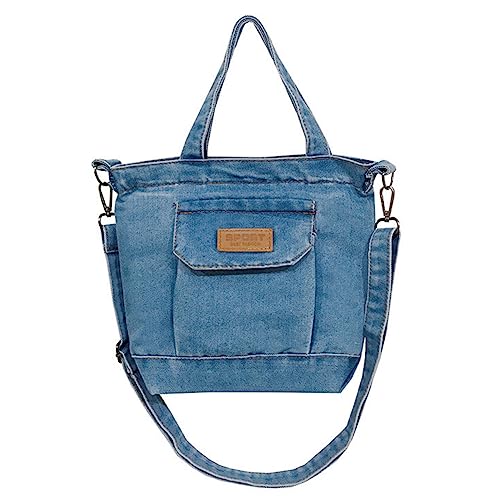 Kexpery Denim Shopper Schultertasche, große Kapazität, Damen-Umhängetasche, verstellbare Träger mit Taschen, Reißverschluss, für Strand, Einkaufen, Schule (Hellblau) von Kexpery