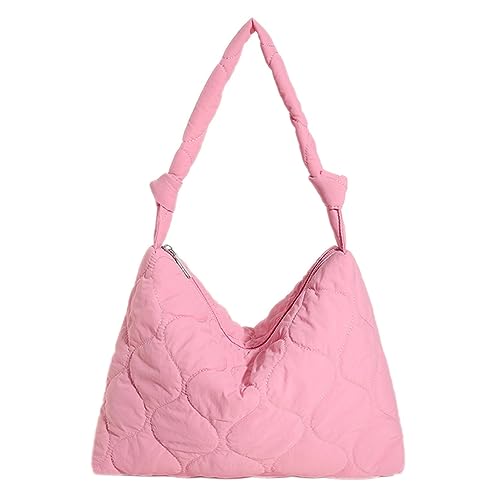 Kexpery Gepolsterte Schultertasche für Damen, großes Fassungsvermögen, gesteppt, leicht, bauschig, mit Reißverschluss, für Herbst und Winter, rose, One Size von Kexpery