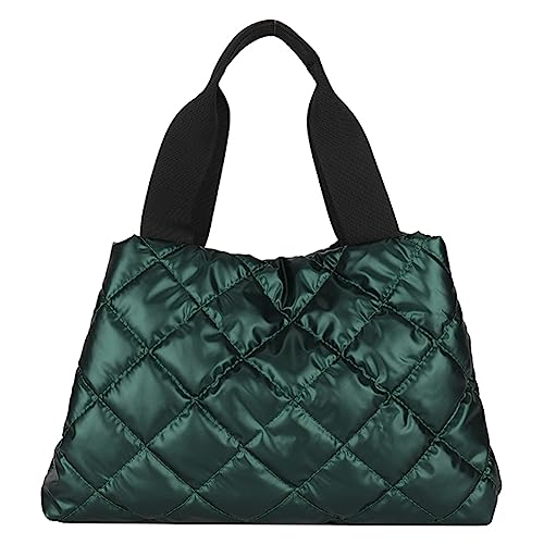 Kexpery Gesteppte Hobo-Handtasche für Damen, große Kapazität, gepolsterte Umhängetasche, einfarbig, tragbar, Baumwolle, Mädchen-Wintertasche (grün) von Kexpery