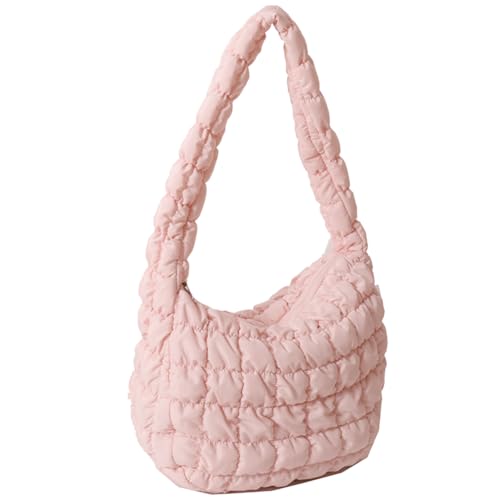 Kexpery Gesteppte plissierte Damen-Einkaufstasche, modische Wolke, große Kapazität, Temperament, Reisen, Camping, Damen-Schultertasche, rose, 340.00x260.00x60.00mm/13.39x10.24x2.36inch von Kexpery