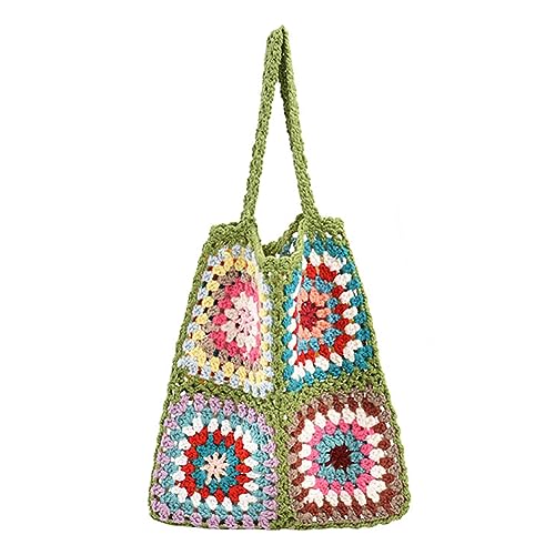 Kexpery Gestrickte Vintage-Tasche, Bohemian-Stil, weich, ausgehöhlt, bunt, für Damen, Gittermuster, Stricktasche, ethnischer Stil, gewebte Tasche für weibliche Mädchen, grün, von Kexpery