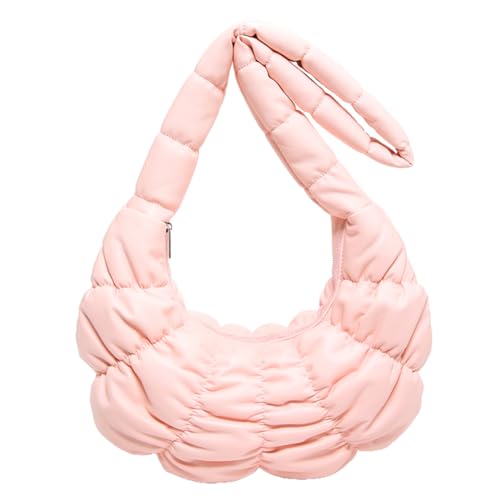 Kexpery Halbmond-Schultertasche für Damen, einfarbig, einfache Umhängetasche, Reißverschluss, Halbmond-Schultertasche, Alltagstasche für Damen, rose, 16.54*7.28*2.76inch von Kexpery