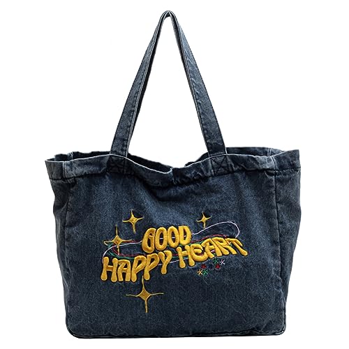 Kexpery Hippie-Umhängetasche für Damen, große Kapazität, Denim, Vintage, Umhängetasche, solide Stickerei, Reißverschluss, Clutch, für Reisen, Dating, den täglichen Gebrauch, blau, von Kexpery