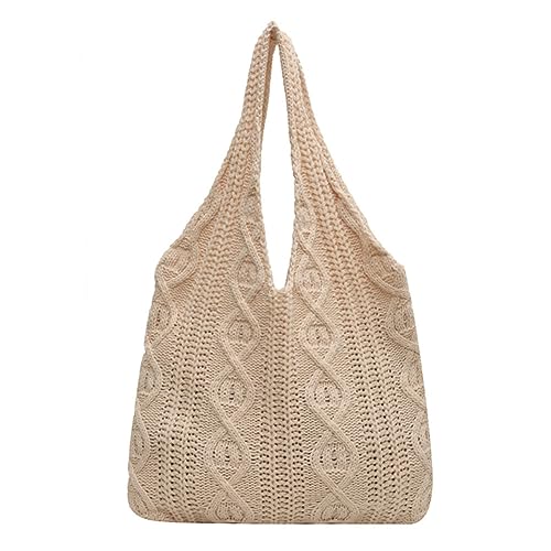 Kexpery Lässige Damen-Umhängetasche, großes Fassungsvermögen, kleine Hobo-Tasche, weich, gedreht, einfarbig, ausgehöhlt, gewebte Tasche für weibliche Mädchen, beige, 37*35*5cm/14.43*13.65*1.95in von Kexpery