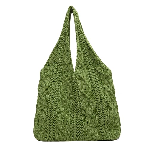 Kexpery Lässige Damen-Umhängetasche, großes Fassungsvermögen, kleine Hobo-Tasche, weich, gedreht, einfarbig, ausgehöhlt, gewebte Tasche für weibliche Mädchen, grün, 37*35*5cm/14.43*13.65*1.95in von Kexpery