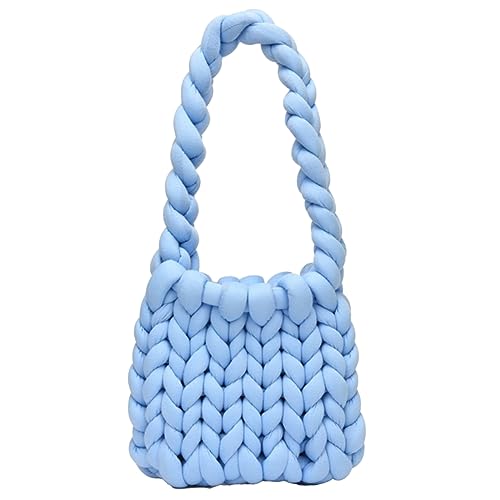 Kexpery Lässige Damen-Umhängetasche, solide gestrickt, Kuriertasche, handgewebt, Einkaufstasche, weich, geflochten, DIY für Verabredungen, Ausflüge, Clutch, Tragetasche, blau, von Kexpery