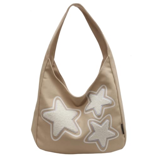 Kexpery Lässige Schultertasche, Umhängetasche, Unterarmtasche, Canvas, trendige Tragetasche, große Kapazität, Sternmuster für Damen und Mädchen, beige, 390.00x280.00x140.00mm/15.35x11.02x5.51inch von Kexpery