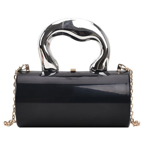 Kexpery Mini-Abendtasche für Damen, Metallgriffe, Geldbörse, Umhängetasche, einfarbig, modisch, zylinderförmig, Vintage-Stil, Alltagstasche, Schwarz , 180.00x90.00x90.00mm/7.09x3.54x3.54inch von Kexpery