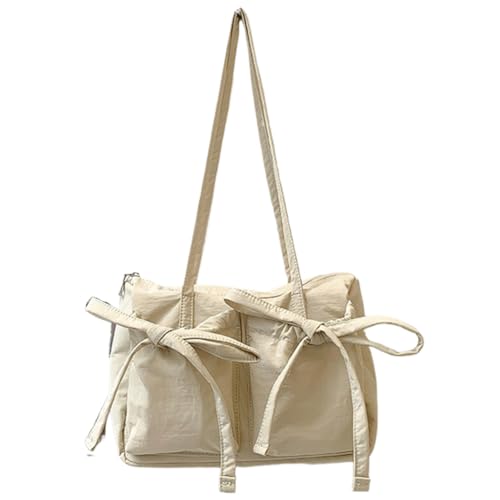 Kexpery Modische Damen-Umhängetasche, Reißverschluss, einfache Einkaufstasche, einfarbig, Nylon, Einkaufstasche, Mädchen, Outdoor, Alltag, beige, 11.42*8.86*4.92inch von Kexpery