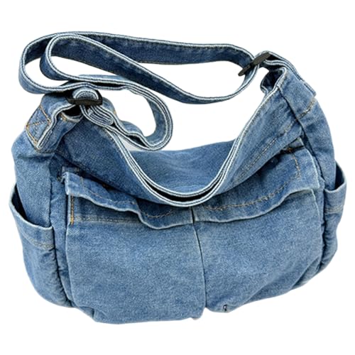 Kexpery Modische Umhängetasche für Damen, große Kapazität, Denim, stilvolle Umhängetasche, verstellbarer Riemen, Vintage-Kuriertasche, multifunktional, Retro-Sling-Tasche, hellblau, von Kexpery