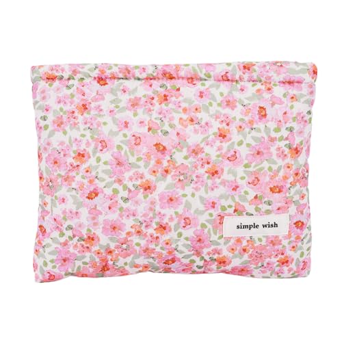 Kexpery Reise-Make-up-Tasche mit Blumenmuster, Baumwolle, gesteppt, mit Reißverschluss, Kosmetik-Organizer für Damen und Mädchen, Grün/Gelb/Rosa, 210.00*165.00*26.00mm/8.27*6.5*1.02inch, Pfirsichblüte von Kexpery