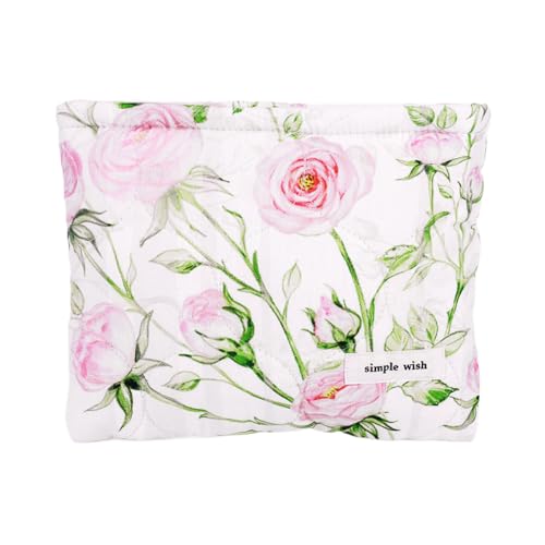 Kexpery Reise-Make-up-Tasche mit Blumenmuster, Baumwolle, gesteppt, mit Reißverschluss, Kosmetik-Organizer für Damen und Mädchen, Grün/Gelb/Rosa, 210.00*165.00*26.00mm/8.27*6.5*1.02inch, Rosa von Kexpery