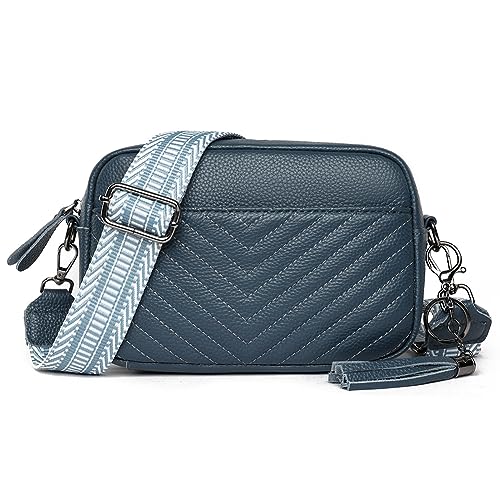 Kexpery Retro-Umhängetasche aus echtem Leder, gesteppt, vielseitig, Vintage, Kuriertasche, lässige Geldbörse, Handtaschen, blau, 220.00x150.00x80.00mm/8.66x5.91x3.15inch von Kexpery